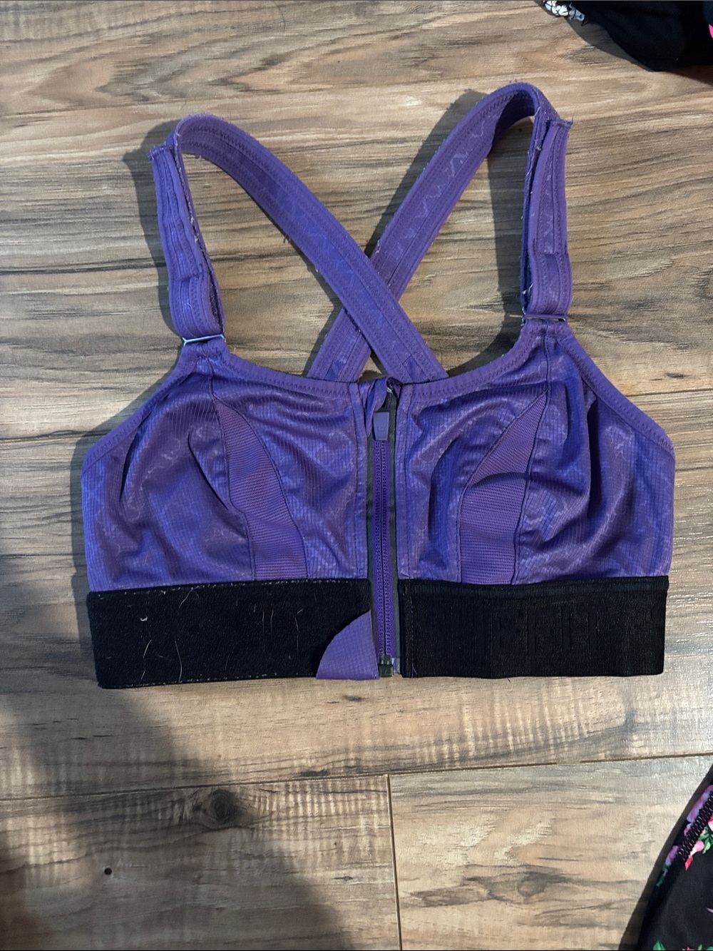 SHEFIT Purple Front-Zip Medium-Impact Sports Bra with Crisscross Straps
